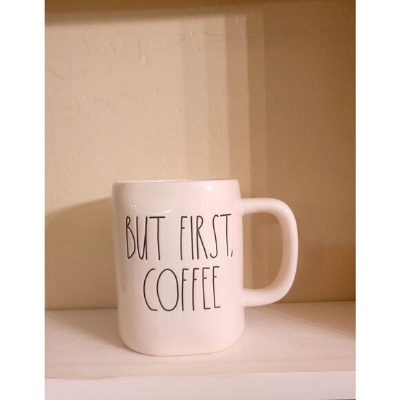 Rae Dunn  BUT FIRST COFFEE white coffee cup - Picture 2 of 12